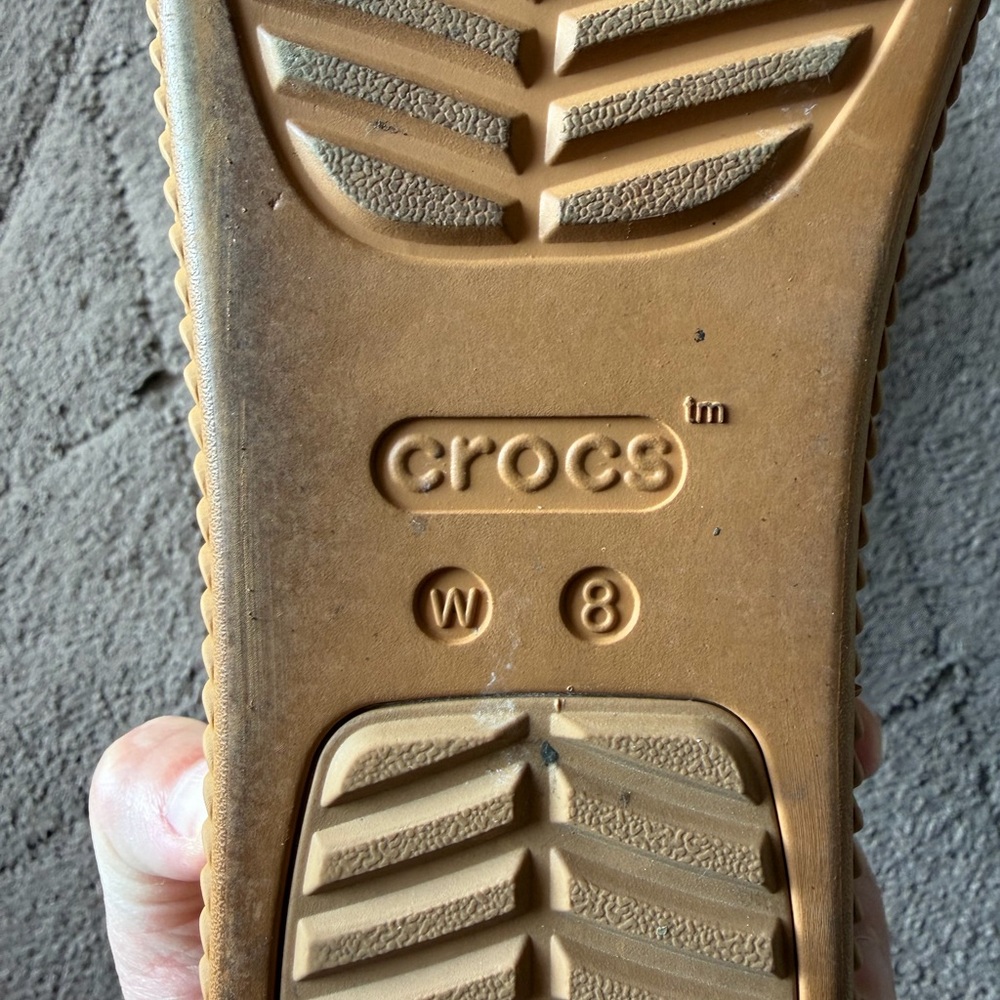 Crocs Sz 8 Women’s White and Tan Slide Sandals with Adjustable Straps - Picture 5 of 5